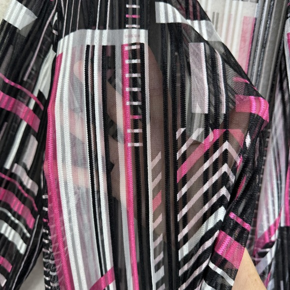 Kasper Cardigan Womens 2X Geometric Mesh Open Front Sheer Jacket Lightweight Lay - Picture 2 of 11